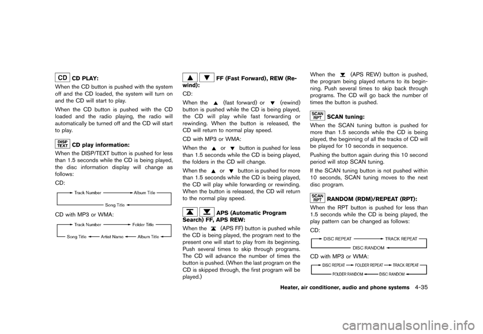 NISSAN JUKE 2013 F15 / 1.G Owners Manual Black plate (179,1)
[ Edit: 2012/ 6/ 29 Model: F15-D ]
CD PLAY:GUID-3448E018-0BC4-4D17-AD0E-3BB850F23C53When the CD button is pushed with the system
off and the CD loaded, the system will turn on
and 