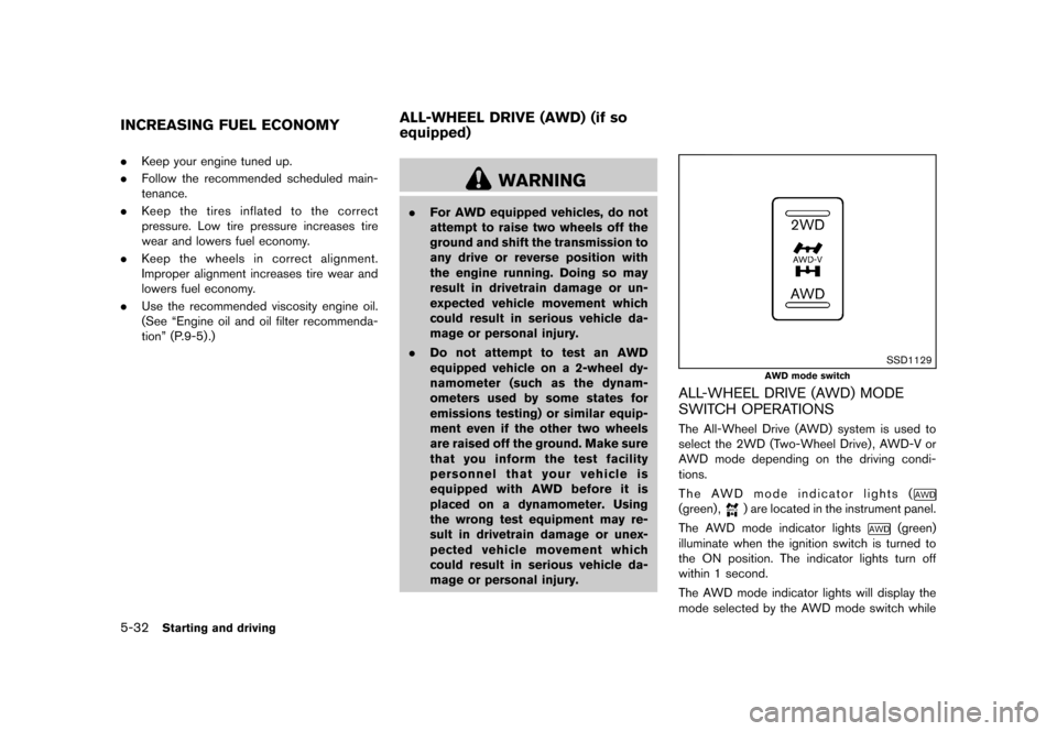 NISSAN JUKE 2013 F15 / 1.G Owners Manual Black plate (238,1)
[ Edit: 2012/ 6/ 29 Model: F15-D ]
5-32Starting and driving
GUID-A7F7F37C-BB96-45E4-9A88-BFC0667354EF.Keep your engine tuned up.
. Follow the recommended scheduled main-
tenance.
.