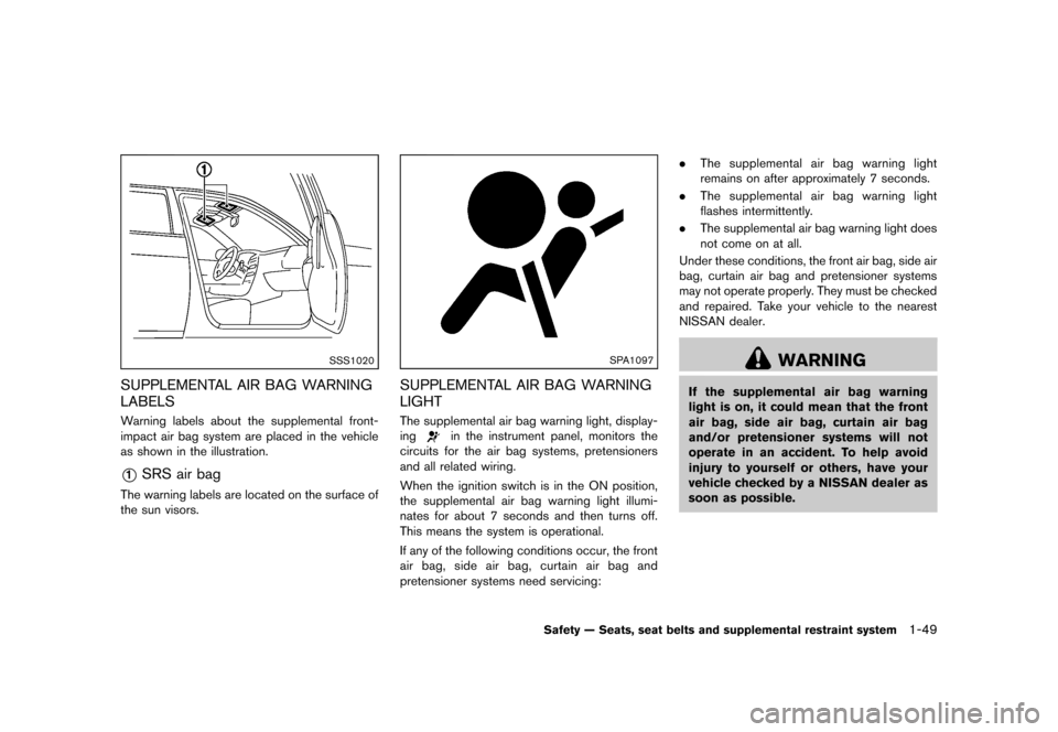 NISSAN JUKE 2013 F15 / 1.G Repair Manual Black plate (65,1)
[ Edit: 2012/ 6/ 29 Model: F15-D ]
SSS1020
SUPPLEMENTAL AIR BAG WARNING
LABELS
GUID-A2B5F7BA-51AD-49EB-AC0F-EEAE3CB9BFF2Warning labels about the supplemental front-
impact air bag s