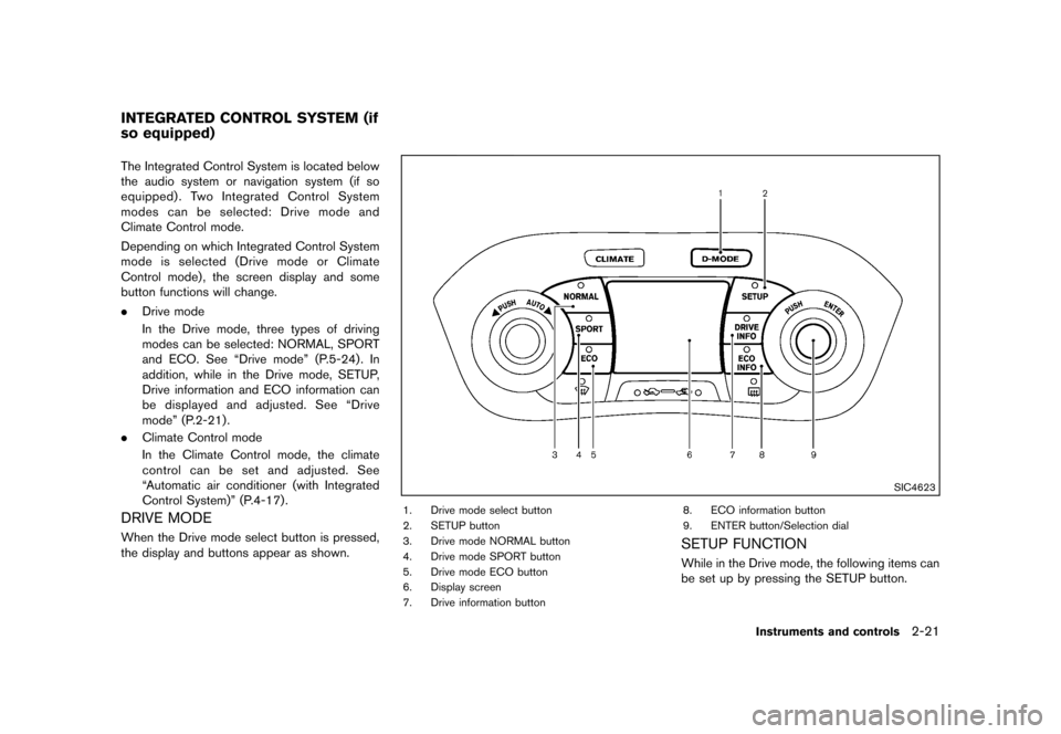 NISSAN JUKE 2013 F15 / 1.G Owners Manual Black plate (87,1)
[ Edit: 2012/ 6/ 29 Model: F15-D ]
GUID-F75DC192-4AA8-4A55-AE59-59A76A90EBC4The Integrated Control System is located below
the audio system or navigation system (if so
equipped) . T