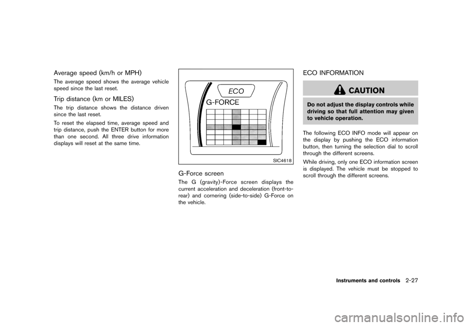 NISSAN JUKE 2013 F15 / 1.G Owners Manual Black plate (93,1)
[ Edit: 2012/ 6/ 29 Model: F15-D ]
Average speed (km/h or MPH)GUID-9C3C1498-7E06-42C4-96D5-12BCDDAA68EBThe average speed shows the average vehicle
speed since the last reset.
Trip d