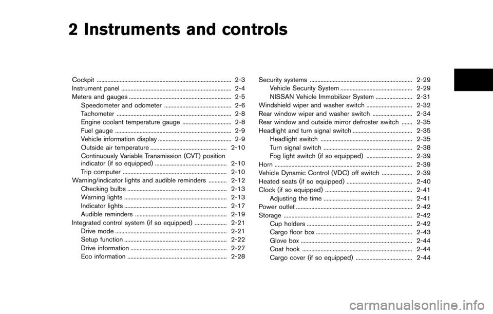 NISSAN JUKE 2014 F15 / 1.G Manual PDF 2 Instruments and controls
Cockpit ........................................................................\
................ 2-3
Instrument panel .....................................................