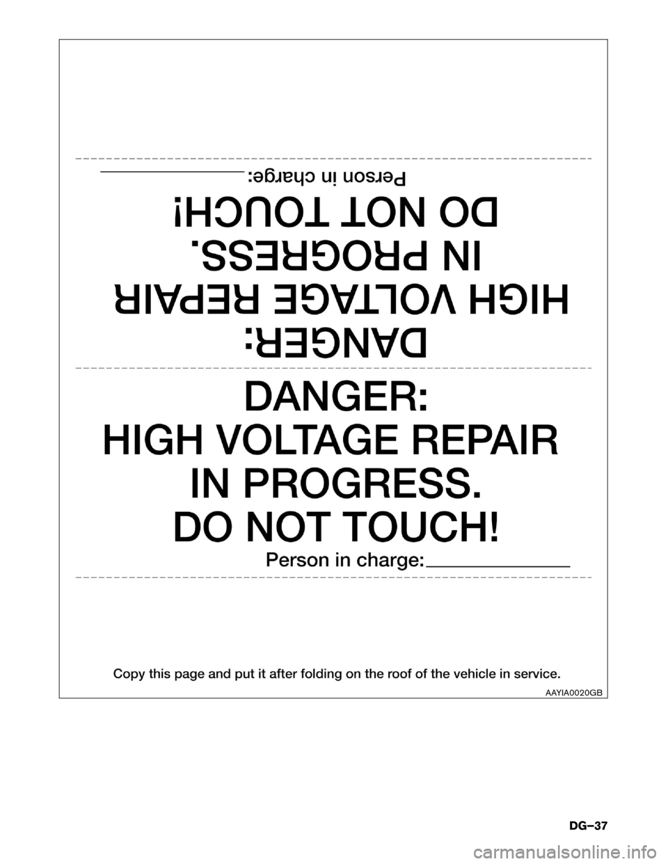 NISSAN LEAF 2014 1.G Dismantling Guide AAYIA0020GB
DG–37  