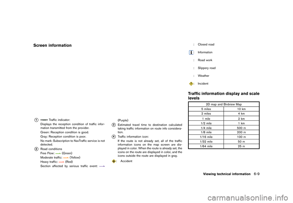 NISSAN LEAF 2014 1.G Navigation Manual Black plate (185,1)
[ Edit: 2013/ 10/ 7 Model: Navi-EV ]
Screen informationGUID-114661F6-283A-48E6-A282-06966EFC0F99
LNH0019X
*1Traffic indicator:
Displays the reception condition of traffic infor-
ma