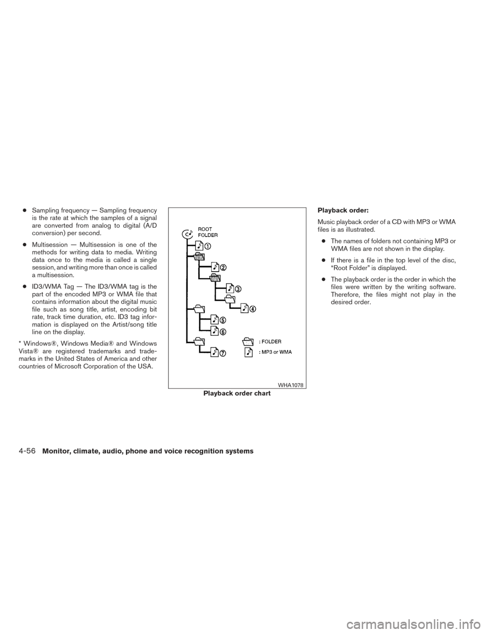 NISSAN PATHFINDER 2014 R52 / 4.G Owners Manual ●Sampling frequency — Sampling frequency
is the rate at which the samples of a signal
are converted from analog to digital (A/D
conversion) per second.
● Multisession — Multisession is one of 