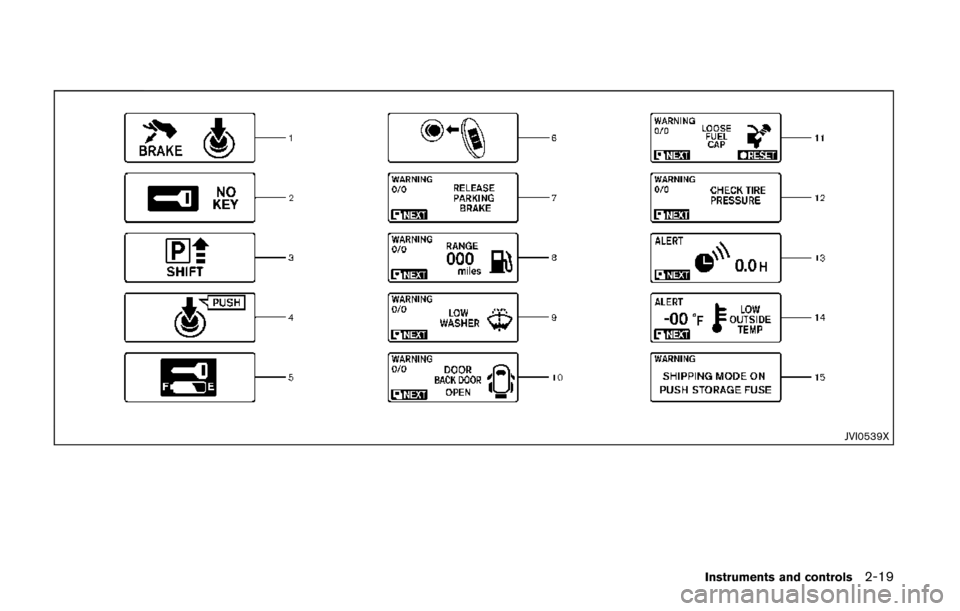 NISSAN QUEST 2014 RE52 / 4.G Owners Manual JVI0539X
Instruments and controls2-19 NISSAN QUEST 2014 RE52 / 4.G Owners Manual JVI0539X
Instruments and controls2-19