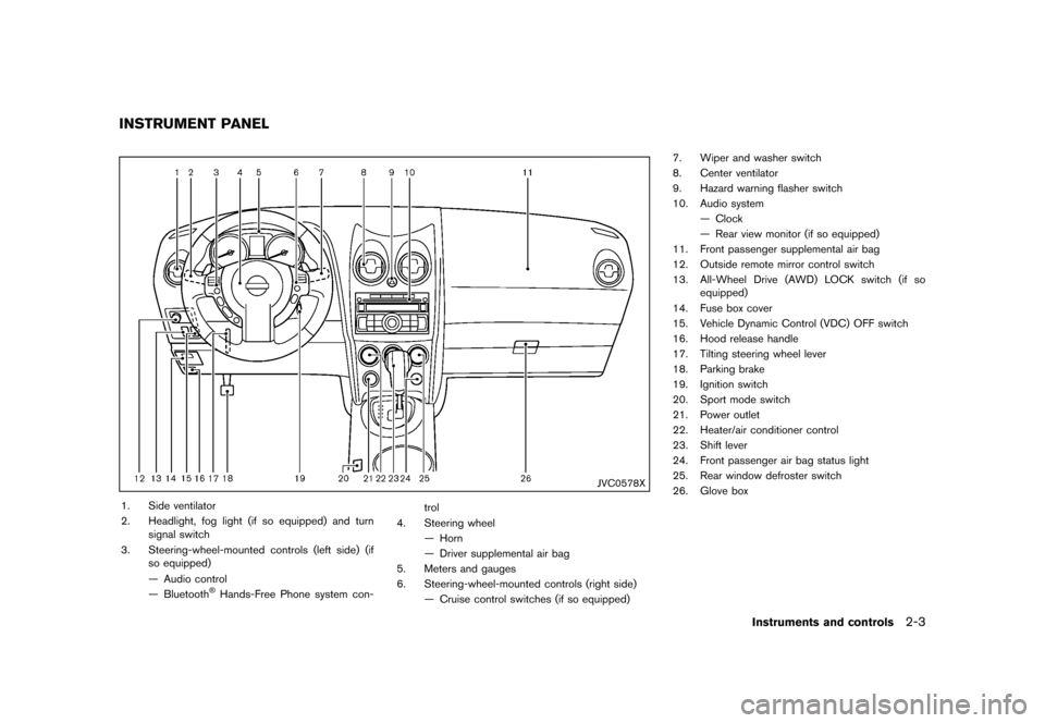 NISSAN ROGUE SELECT 2014 2.G Service Manual Black plate (73,1)
[ Edit: 2013/ 10/ 22 Model: S35-D ]
S35-D-110201-A7D4030A-2862-489B-A7AF-66159DF04F04
JVC0578X
1. Side ventilator
2. Headlight, fog light (if so equipped) and turnsignal switch
3. S