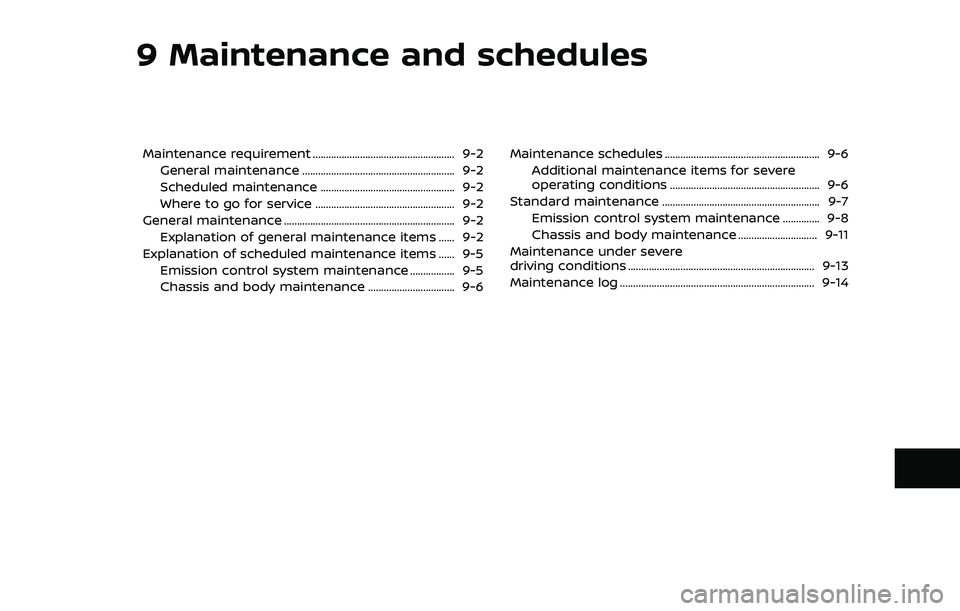 NISSAN 370Z 2018 Owner´s Manual 9 Maintenance and schedules
Maintenance requirement ...................................................... 9-2General maintenance .......................................................... 9-2
Schedul NISSAN 370Z 2018 Owner´s Manual 9 Maintenance and schedules
Maintenance requirement ...................................................... 9-2General maintenance .......................................................... 9-2
Schedul