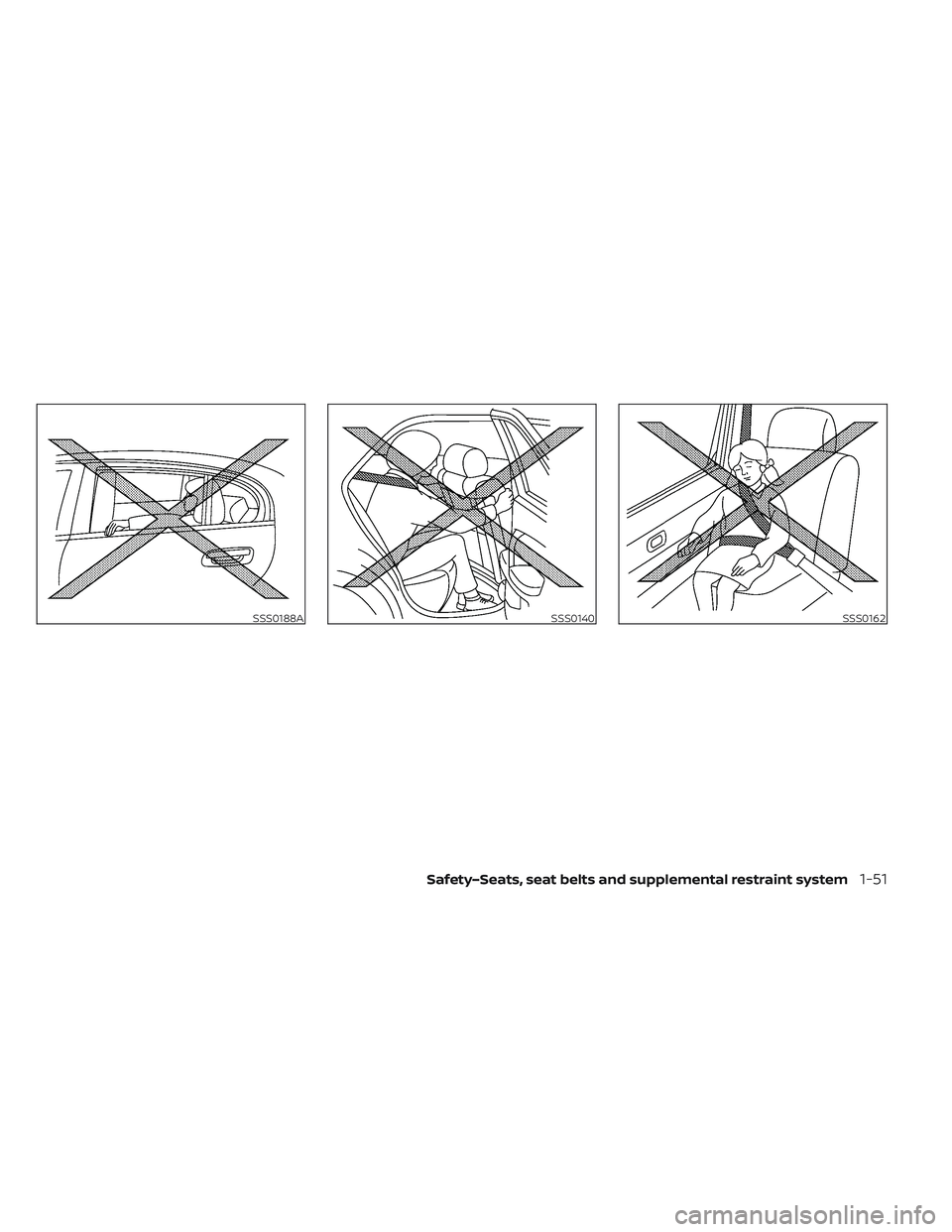 NISSAN LEAF 2022 Owner´s Manual SSS0188ASSS0140SSS0162
Safety–Seats, seat belts and supplemental restraint system1-51 NISSAN LEAF 2022 Owner´s Manual SSS0188ASSS0140SSS0162
Safety–Seats, seat belts and supplemental restraint system1-51