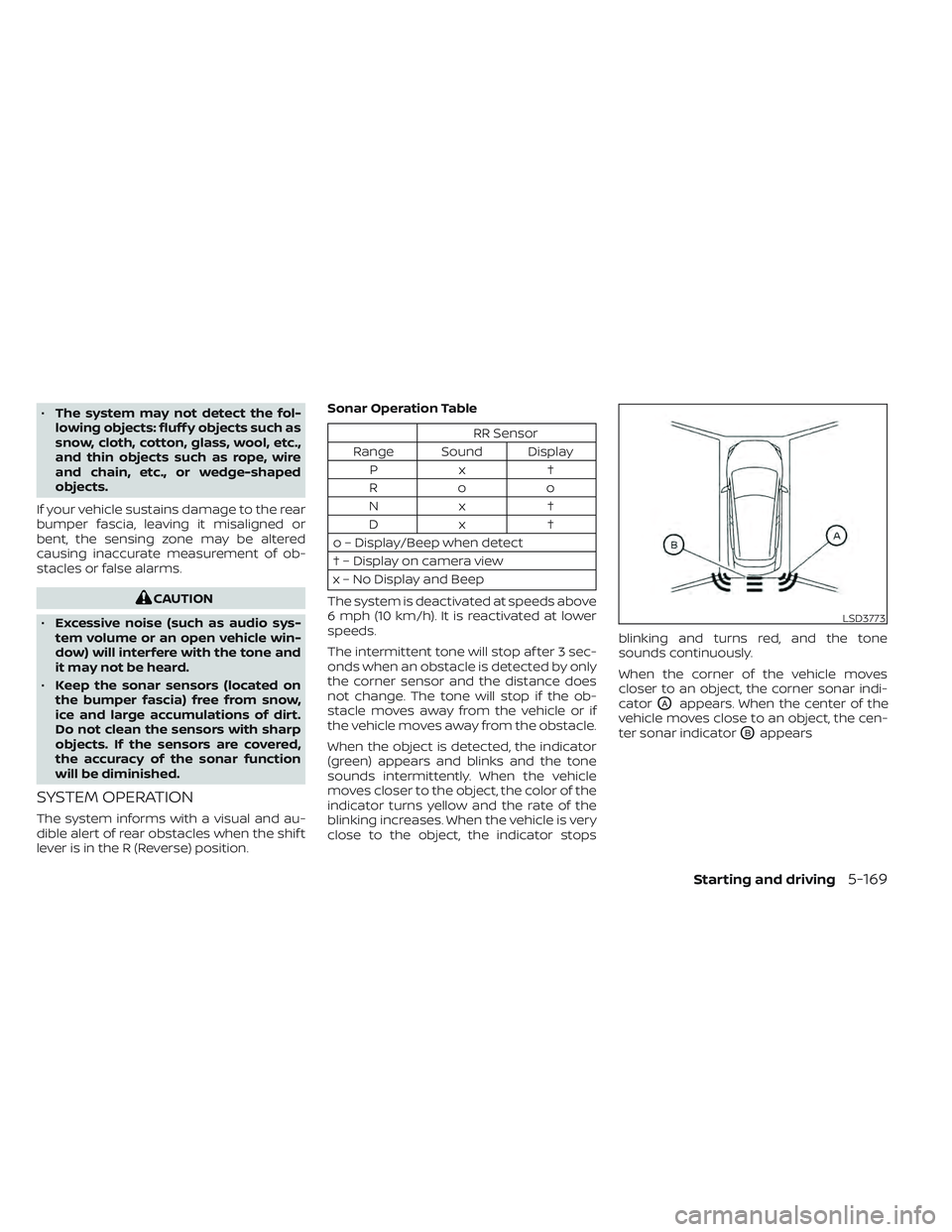 NISSAN LEAF 2022 Owner´s Manual •The system may not detect the fol-
lowing objects: fluff y objects such as
snow, cloth, cotton, glass, wool, etc.,
and thin objects such as rope, wire
and chain, etc., or wedge-shaped
objects.
If y NISSAN LEAF 2022 Owner´s Manual •The system may not detect the fol-
lowing objects: fluff y objects such as
snow, cloth, cotton, glass, wool, etc.,
and thin objects such as rope, wire
and chain, etc., or wedge-shaped
objects.
If y