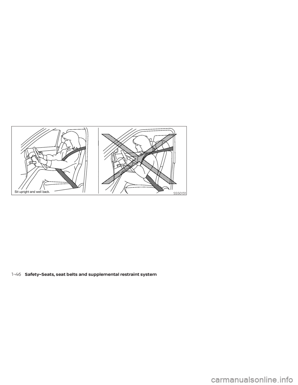 NISSAN LEAF 2021 Owner´s Manual SSS0131
1-46Safety–Seats, seat belts and supplemental restraint system NISSAN LEAF 2021 Owner´s Manual SSS0131
1-46Safety–Seats, seat belts and supplemental restraint system