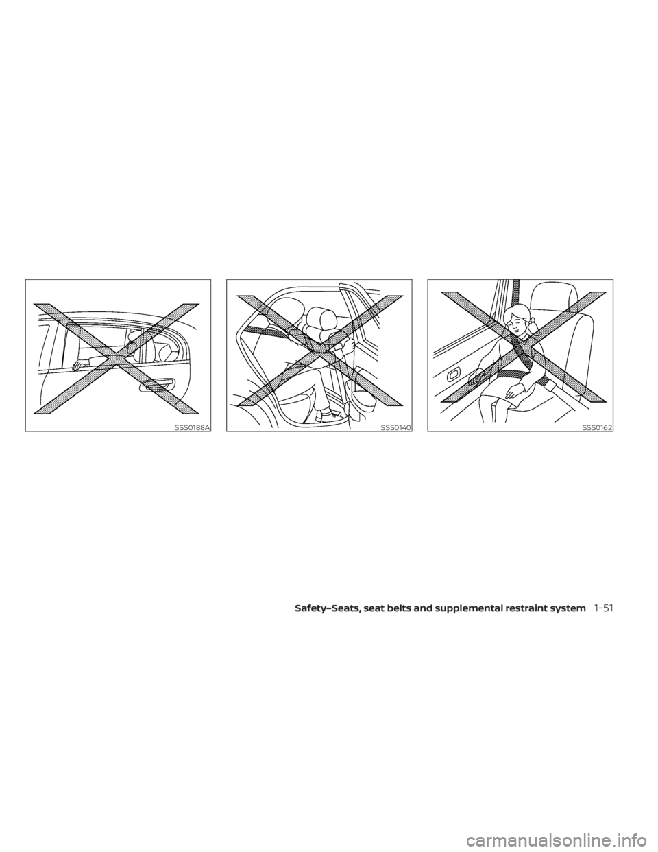NISSAN LEAF 2021 Owner´s Manual SSS0188ASSS0140SSS0162
Safety–Seats, seat belts and supplemental restraint system1-51 NISSAN LEAF 2021 Owner´s Manual SSS0188ASSS0140SSS0162
Safety–Seats, seat belts and supplemental restraint system1-51
