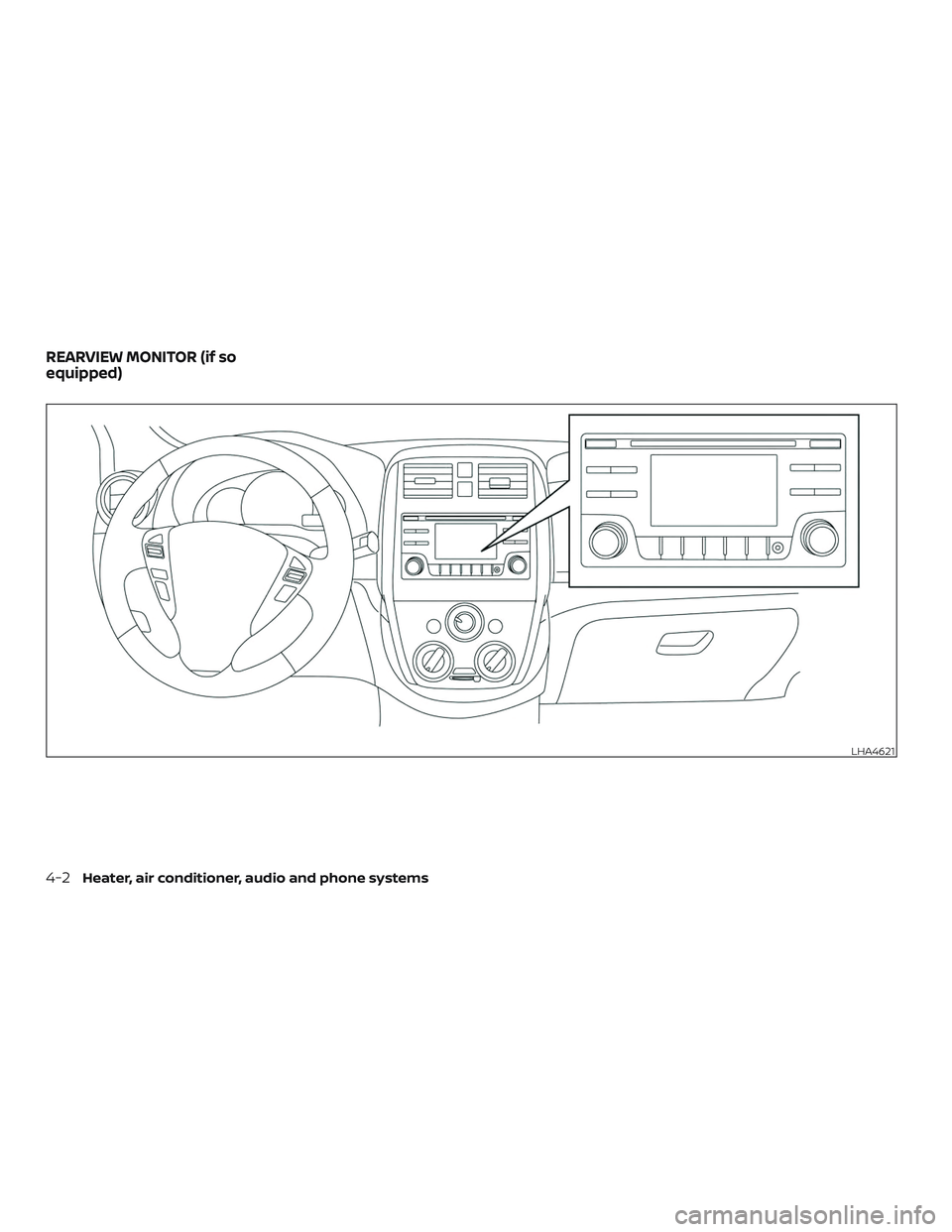 NISSAN MICRA 2018  Owner´s Manual LHA4621
REARVIEW MONITOR (if so
equipped)
4-2Heater, air conditioner, audio and phone systems 