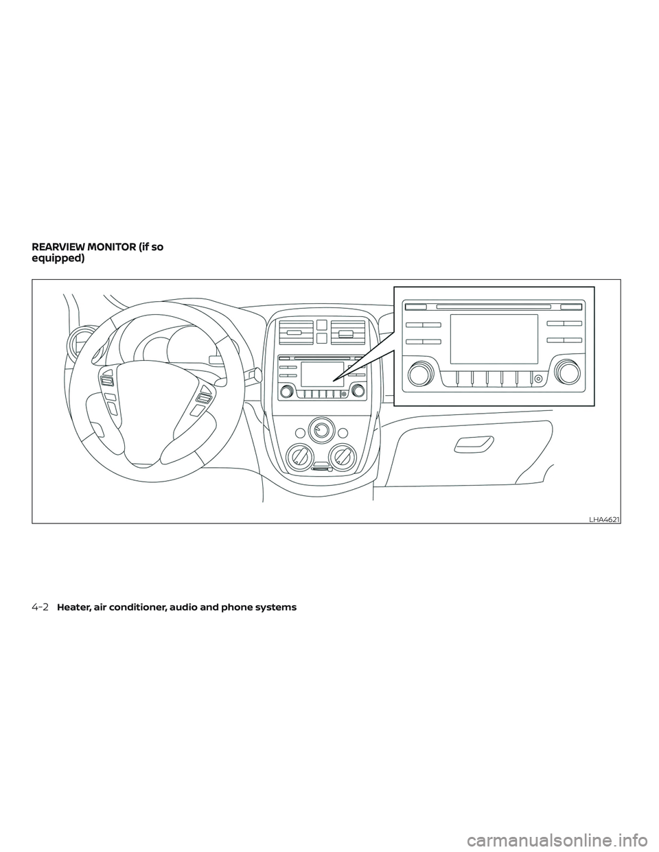 NISSAN MICRA 2018  Owner´s Manual LHA4621
REARVIEW MONITOR (if so
equipped)
4-2Heater, air conditioner, audio and phone systems 