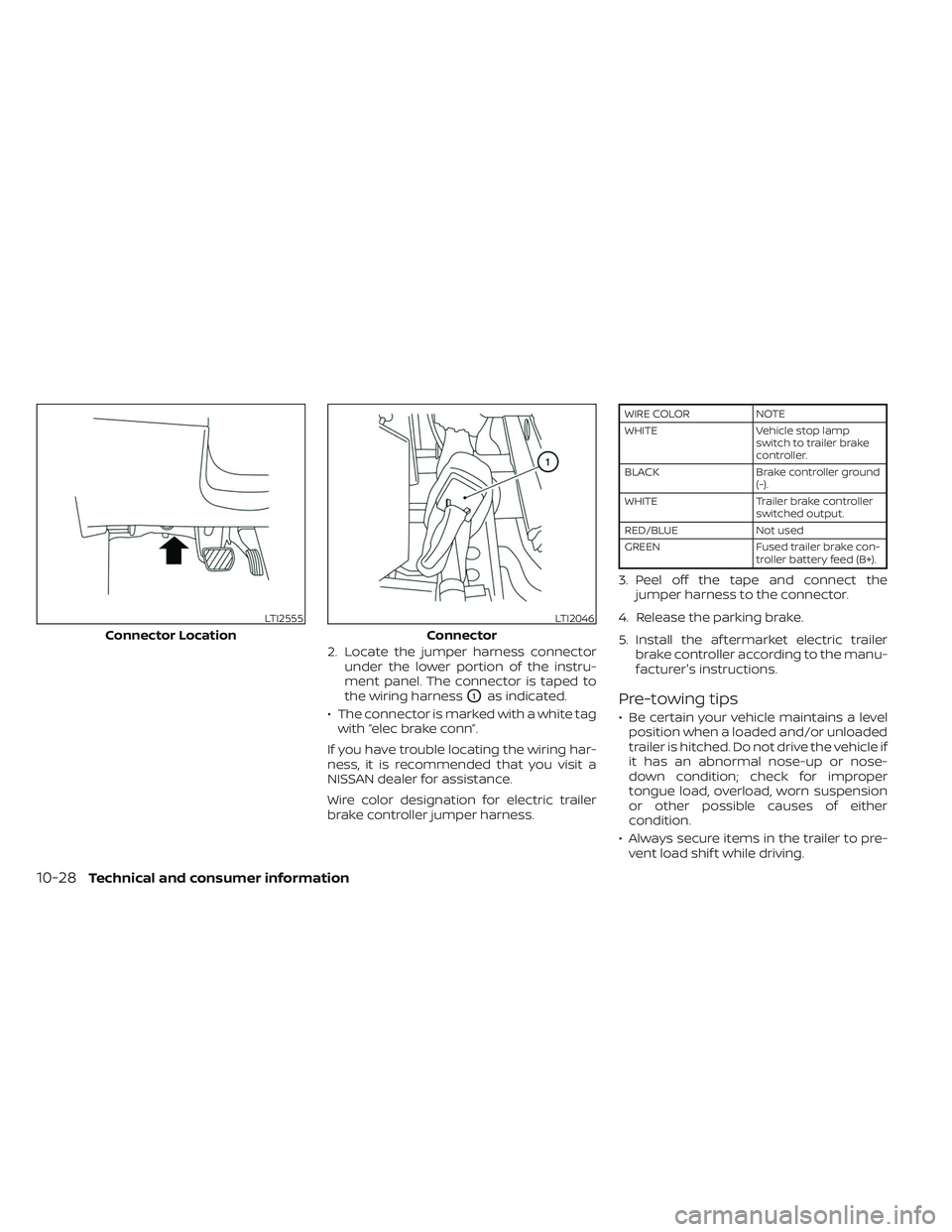NISSAN PATHFINDER 2022  Owner´s Manual 2. Locate the jumper harness connectorunder the lower portion of the instru-
ment panel. The connector is taped to
the wiring harness
O1as indicated.
• The connector is marked with a white tag with 