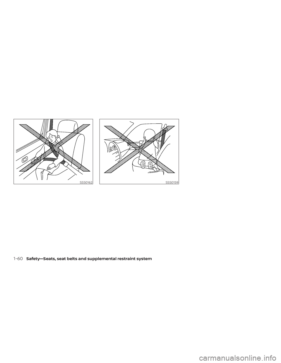 NISSAN PATHFINDER 2020  Owner´s Manual SSS0162SSS0159
1-60Safety—Seats, seat belts and supplemental restraint system 