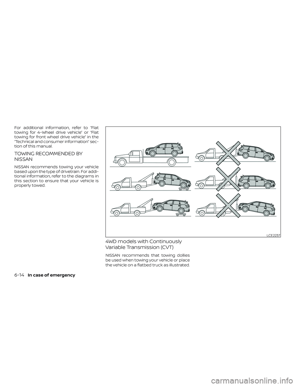 NISSAN PATHFINDER 2018  Owner´s Manual For additional information, refer to “Flat
towing for 4–Wheel drive vehicle” or “Flat
towing for front wheel drive vehicle” in the
“Technical and consumer information” sec-
tion of this 
