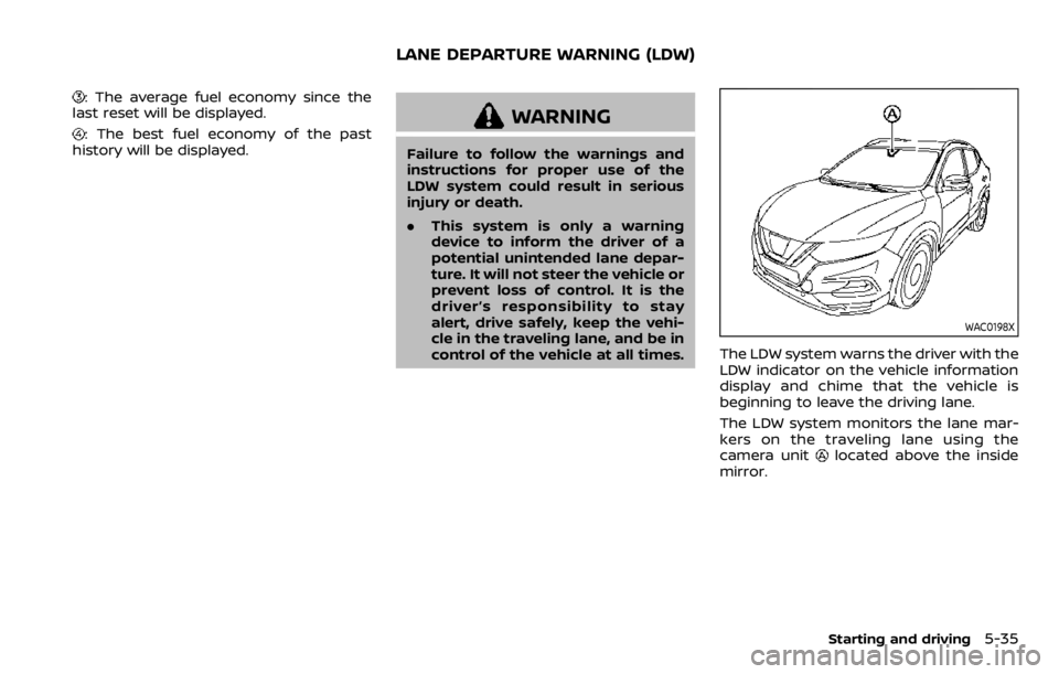 NISSAN QASHQAI 2020 Owner´s Manual : The average fuel economy since the
last reset will be displayed.
: The best fuel economy of the past
history will be displayed.WARNING
Failure to follow the warnings and
instructions for proper use NISSAN QASHQAI 2020 Owner´s Manual : The average fuel economy since the
last reset will be displayed.
: The best fuel economy of the past
history will be displayed.WARNING
Failure to follow the warnings and
instructions for proper use