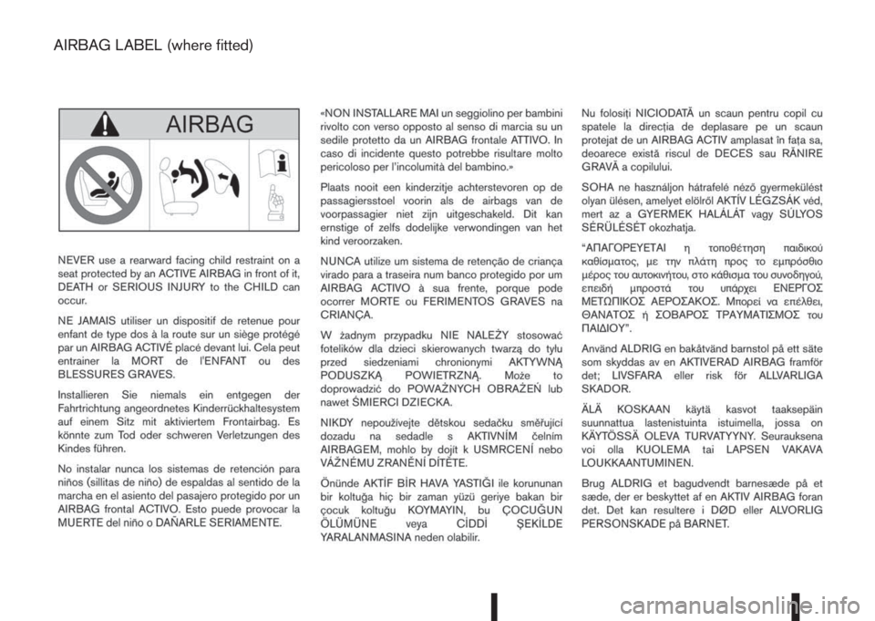 NISSAN QASHQAI 2016  Owner´s Manual m
AIRBAG LABEL (where fitted) 