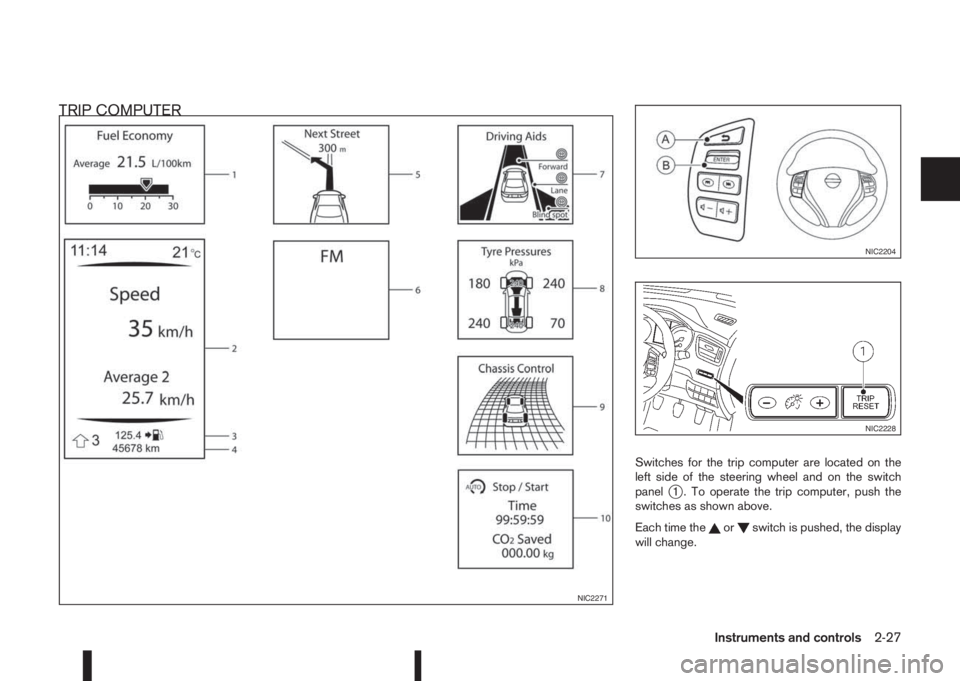NISSAN QASHQAI 2016 Owner´s Manual TRIP COMPUTER
Switches for the trip computer are located on the
left side of the steering wheel and on the switch
panel
j1 . To operate the trip computer, push the
switches as shown above.
Each time t NISSAN QASHQAI 2016 Owner´s Manual TRIP COMPUTER
Switches for the trip computer are located on the
left side of the steering wheel and on the switch
panel
j1 . To operate the trip computer, push the
switches as shown above.
Each time t