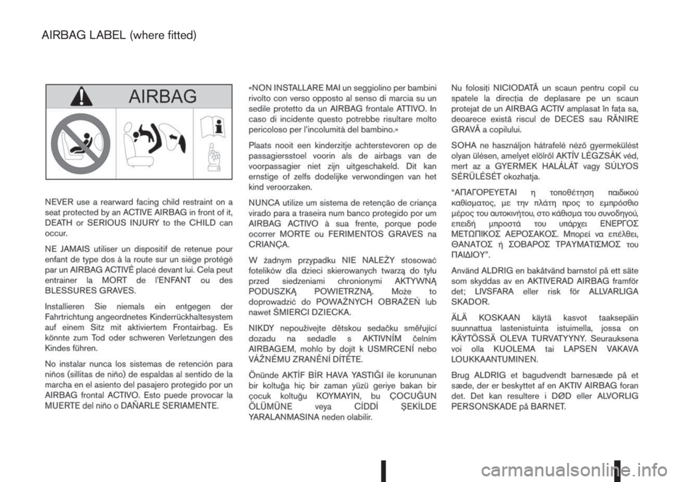 NISSAN QASHQAI 2015  Owner´s Manual m
AIRBAG LABEL (where fitted) 
