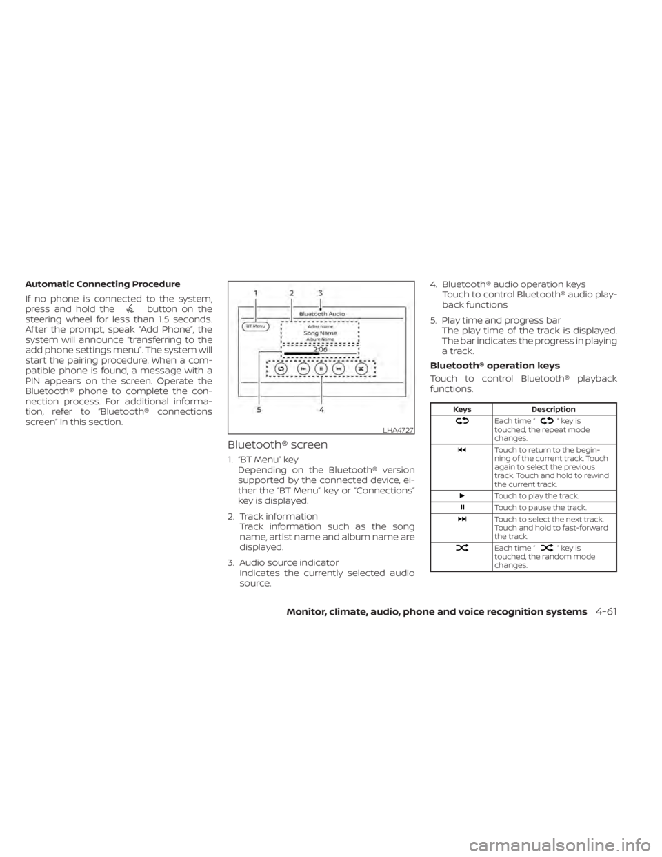 NISSAN SENTRA 2020 Owner´s Manual Automatic Connecting Procedure
If no phone is connected to the system,
press and hold the
button on the
steering wheel for less than 1.5 seconds.
Af ter the prompt, speak “Add Phone”, the
system w NISSAN SENTRA 2020 Owner´s Manual Automatic Connecting Procedure
If no phone is connected to the system,
press and hold the
button on the
steering wheel for less than 1.5 seconds.
Af ter the prompt, speak “Add Phone”, the
system w
