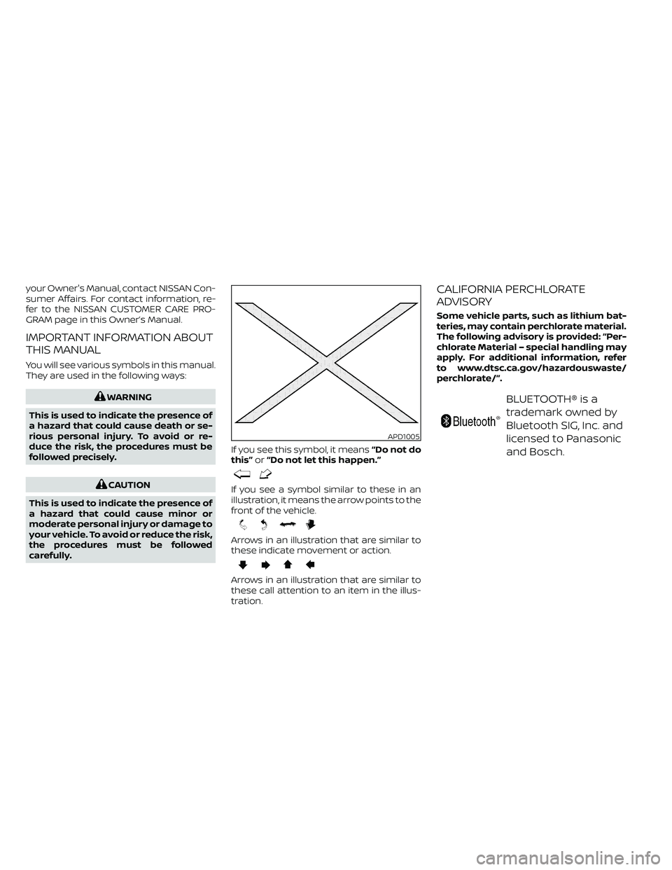 NISSAN FRONTIER 2020  Owner´s Manual your Owner's Manual, contact NISSAN Con-
sumer Affairs. For contact information, re-
fer to the NISSAN CUSTOMER CARE PRO-
GRAM page in this Owner’s Manual.
IMPORTANT INFORMATION ABOUT
THIS MANUA