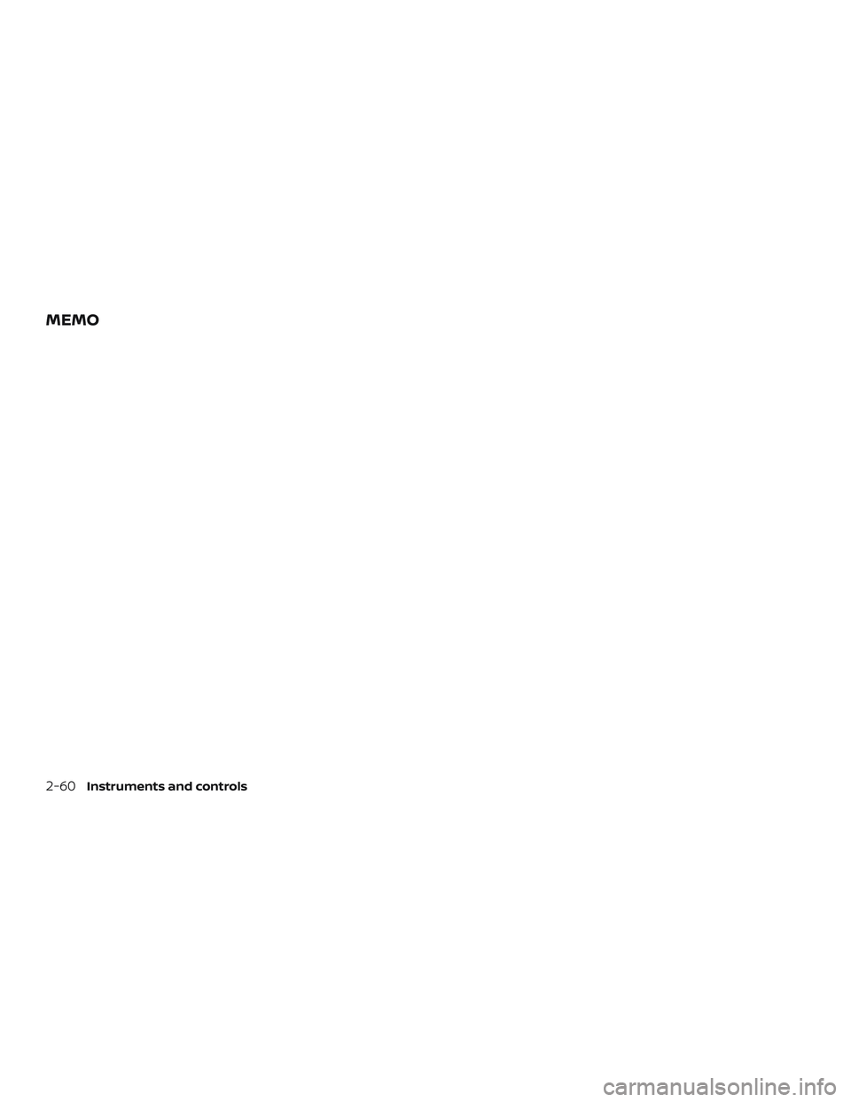 NISSAN FRONTIER 2019  Owner´s Manual MEMO
2-60Instruments and controls 