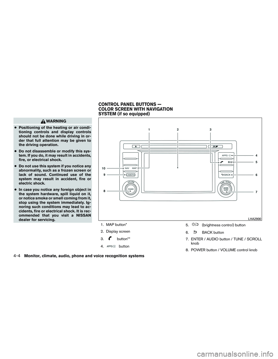 NISSAN ROGUE 2016  Owner´s Manual WARNING
●Positioning of the heating or air condi-
tioning controls and display controls
should not be done while driving in or-
der that full attention may be given to
the driving operation.
● Do 