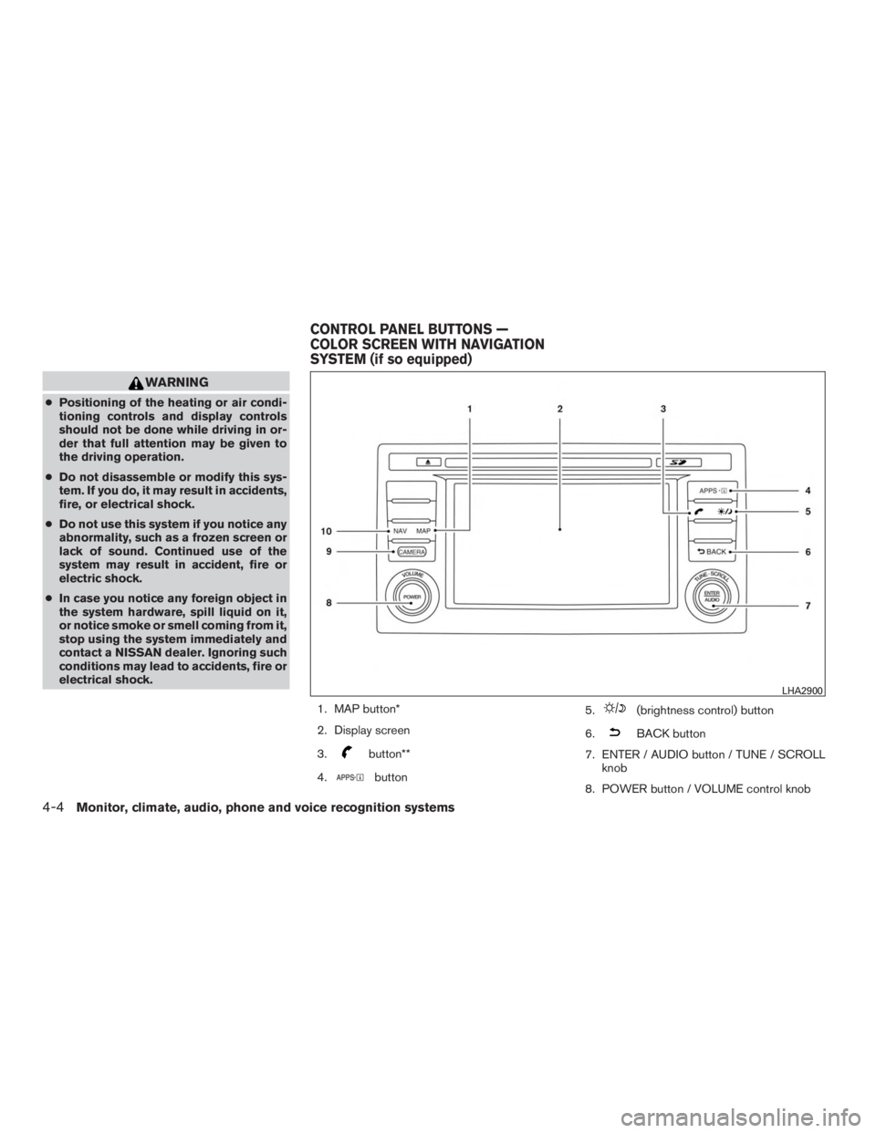 NISSAN ROGUE 2015  Owner´s Manual WARNING
●Positioning of the heating or air condi-
tioning controls and display controls
should not be done while driving in or-
der that full attention may be given to
the driving operation.
● Do 