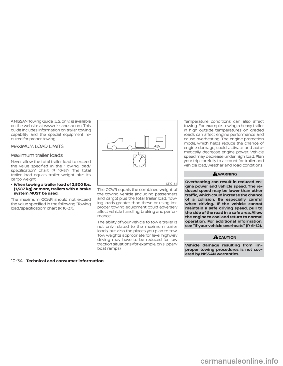 NISSAN TITAN 2021 Owner´s Manual A NISSAN Towing Guide (U.S. only) is available
on the website at www.nissanusa.com. This
guide includes information on trailer towing
capability and the special equipment re-
quired for proper towing. NISSAN TITAN 2021 Owner´s Manual A NISSAN Towing Guide (U.S. only) is available
on the website at www.nissanusa.com. This
guide includes information on trailer towing
capability and the special equipment re-
quired for proper towing.