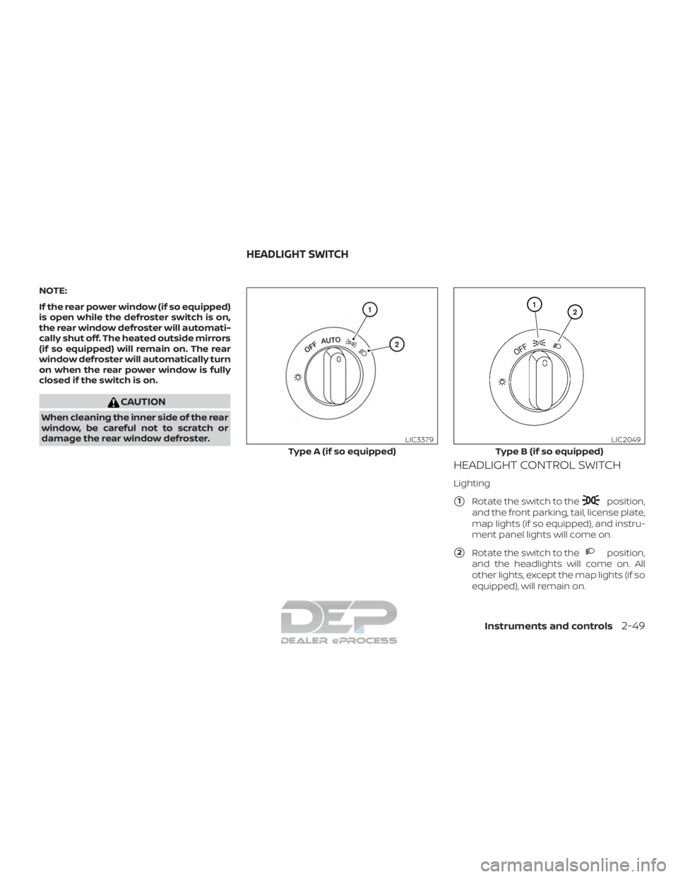 NISSAN TITAN 2019  Owner´s Manual NOTE:
If the rear power window (if so equipped)
is open while the defroster switch is on,
the rear window defroster will automati-
cally shut off. The heated outside mirrors
(if so equipped) will rema