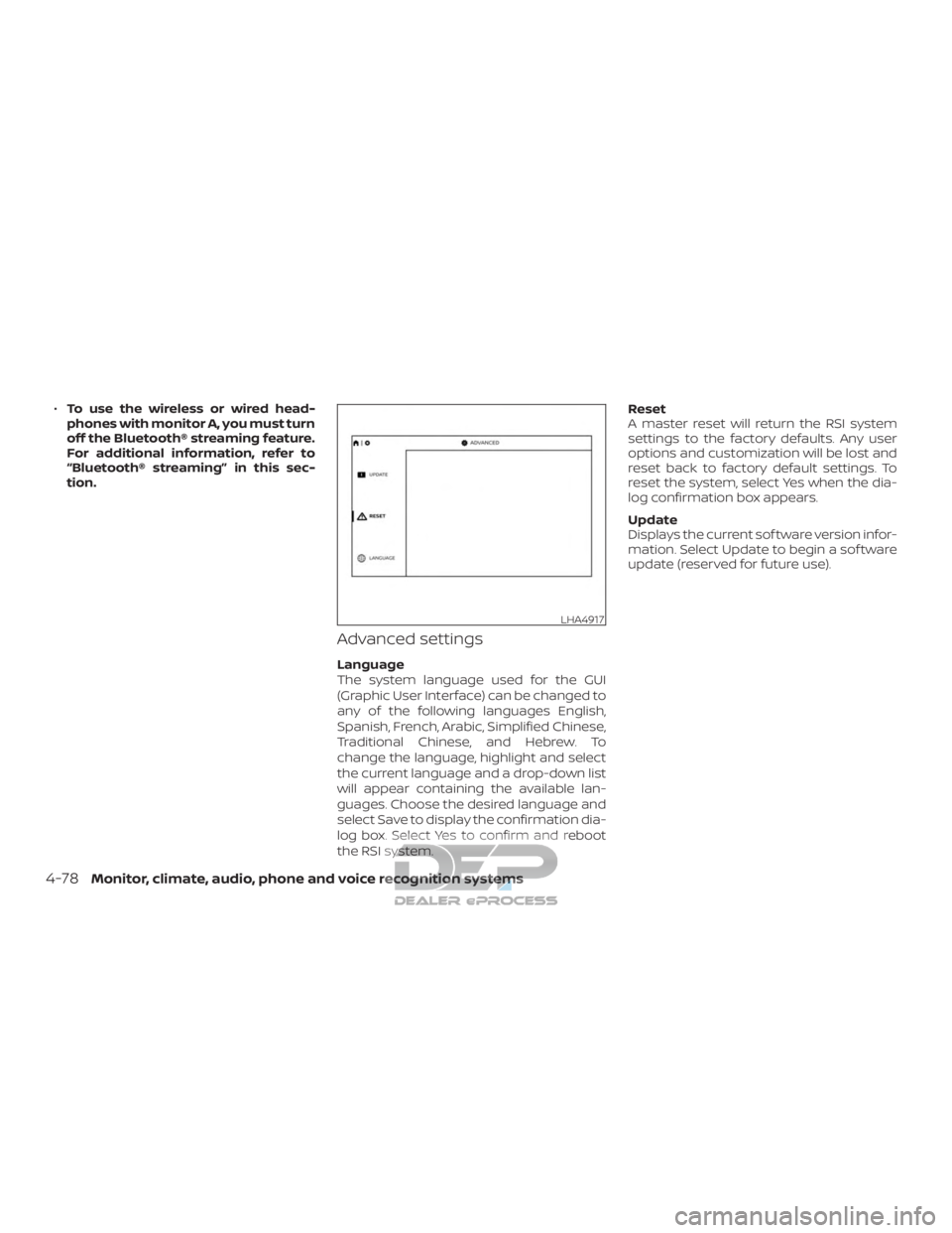 NISSAN TITAN 2019 Owner´s Manual ∙To use the wireless or wired head-
phones with monitor A, you must turn
off the Bluetooth® streaming feature.
For additional information, refer to
“Bluetooth® streaming” in this sec-
tion.
Ad NISSAN TITAN 2019 Owner´s Manual ∙To use the wireless or wired head-
phones with monitor A, you must turn
off the Bluetooth® streaming feature.
For additional information, refer to
“Bluetooth® streaming” in this sec-
tion.
Ad