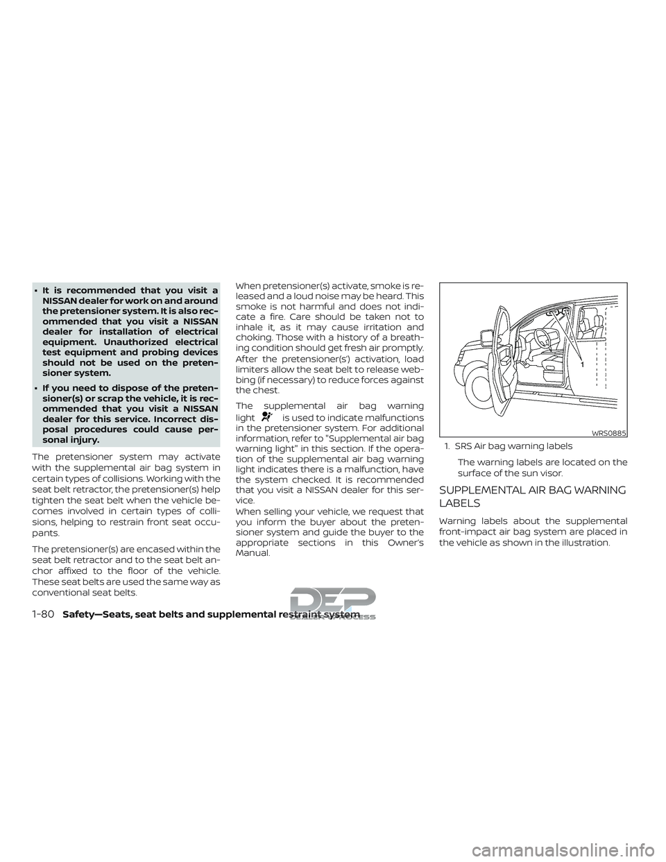 NISSAN TITAN 2018 Owner´s Manual ∙ It is recommended that you visit aNISSAN dealer for work on and around
the pretensioner system. It is also rec-
ommended that you visit a NISSAN
dealer for installation of electrical
equipment. Un NISSAN TITAN 2018 Owner´s Manual ∙ It is recommended that you visit aNISSAN dealer for work on and around
the pretensioner system. It is also rec-
ommended that you visit a NISSAN
dealer for installation of electrical
equipment. Un