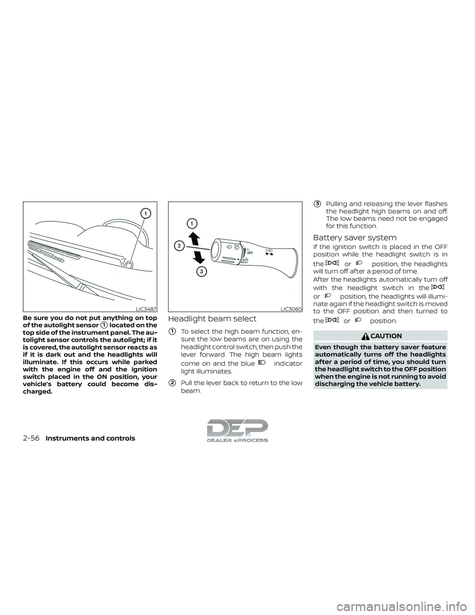 NISSAN TITAN 2018  Owner´s Manual Be sure you do not put anything on top
of the autolight sensor
1located on the
top side of the instrument panel. The au-
tolight sensor controls the autolight; if it
is covered, the autolight sensor 