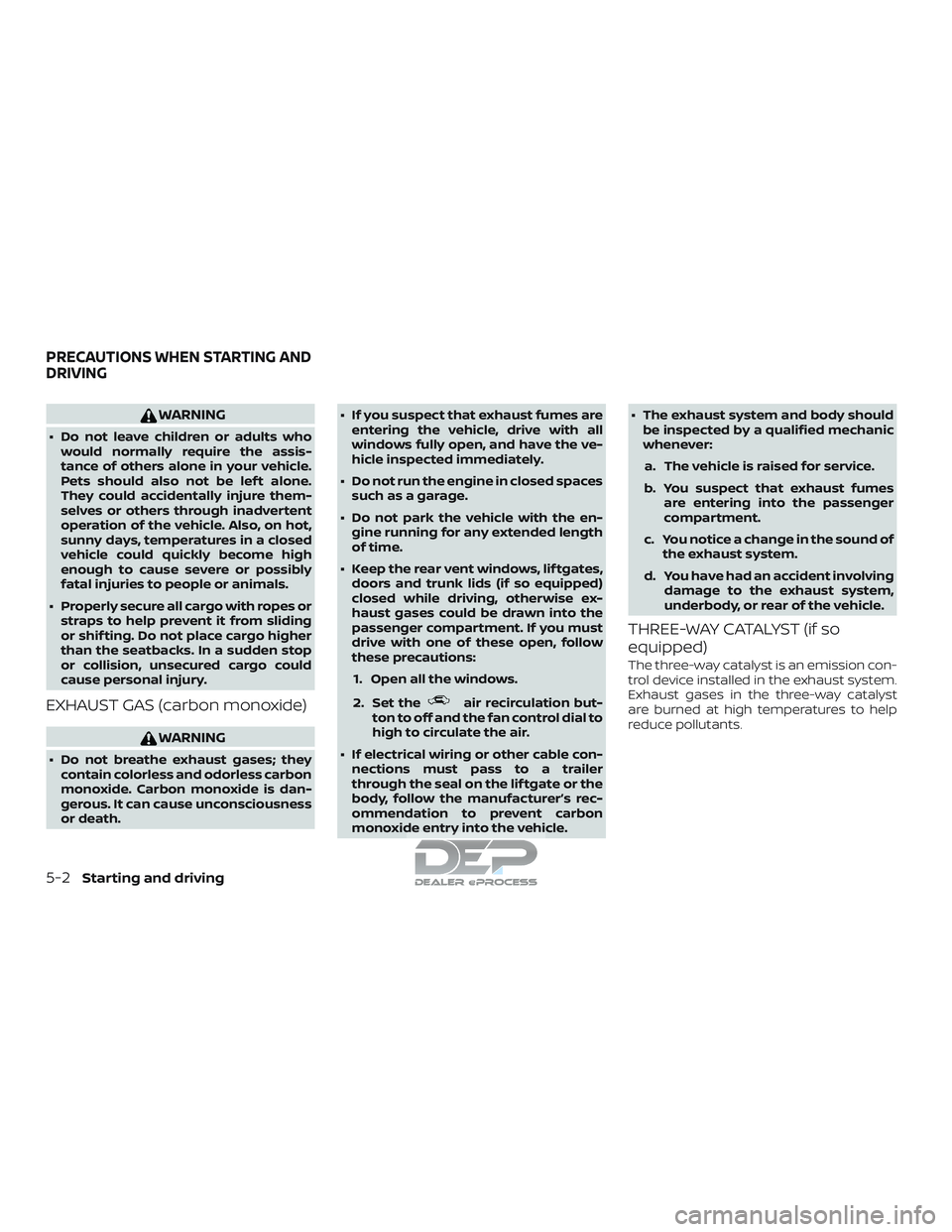 NISSAN TITAN 2018 Owner´s Manual WARNING
∙ Do not leave children or adults whowould normally require the assis-
tance of others alone in your vehicle.
Pets should also not be lef t alone.
They could accidentally injure them-
selves NISSAN TITAN 2018 Owner´s Manual WARNING
∙ Do not leave children or adults whowould normally require the assis-
tance of others alone in your vehicle.
Pets should also not be lef t alone.
They could accidentally injure them-
selves