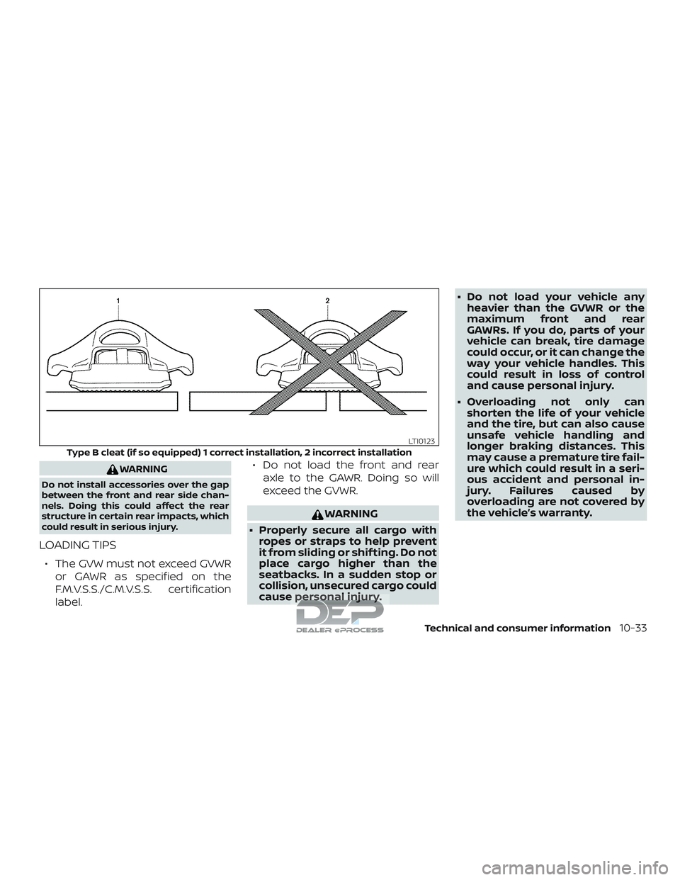 NISSAN TITAN 2018 Owner´s Manual WARNING
Do not install accessories over the gap
between the front and rear side chan-
nels. Doing this could affect the rear
structure in certain rear impacts, which
could result in serious injury.
LO NISSAN TITAN 2018 Owner´s Manual WARNING
Do not install accessories over the gap
between the front and rear side chan-
nels. Doing this could affect the rear
structure in certain rear impacts, which
could result in serious injury.
LO