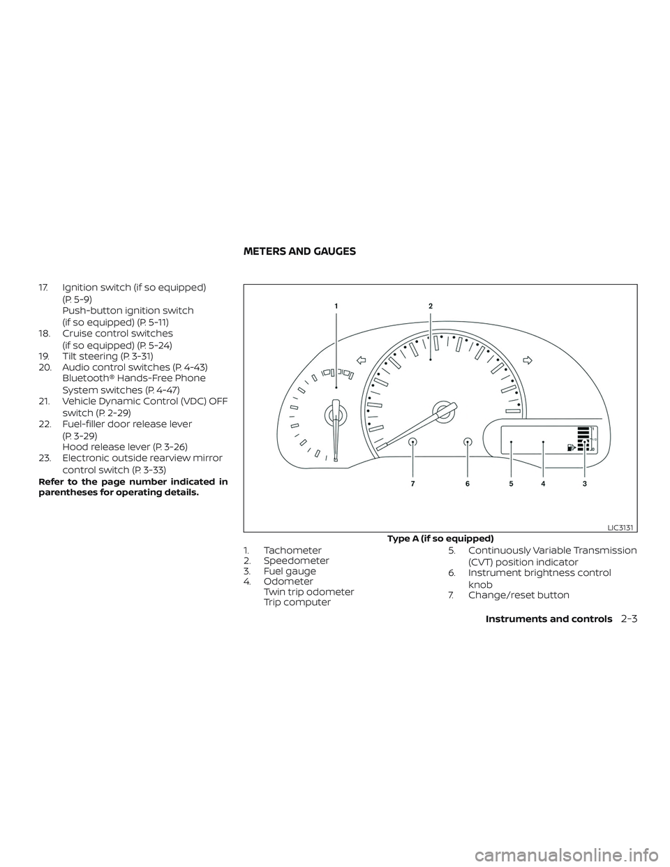 NISSAN VERSA SEDAN 2019  Owner´s Manual 17. Ignition switch (if so equipped)(P. 5-9)
Push-button ignition switch
(if so equipped) (P. 5-11)
18. Cruise control switches
(if so equipped) (P. 5-24)
19. Tilt steering (P. 3-31)
20. Audio control