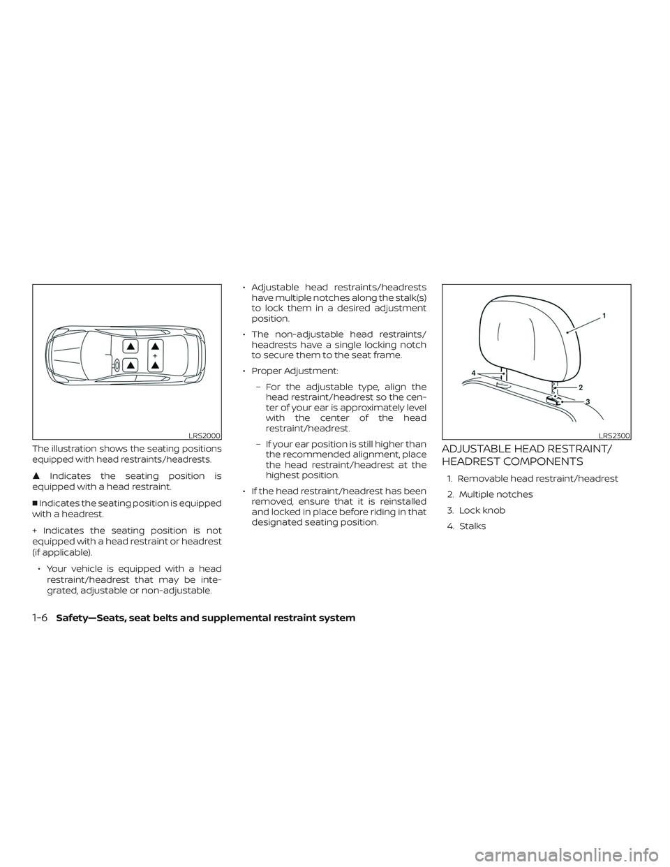 NISSAN VERSA SEDAN 2018  Owner´s Manual The illustration shows the seating positions
equipped with head restraints/headrests.
Indicates the seating position is
equipped with a head restraint.
Indicates the seating position is equipped
wit