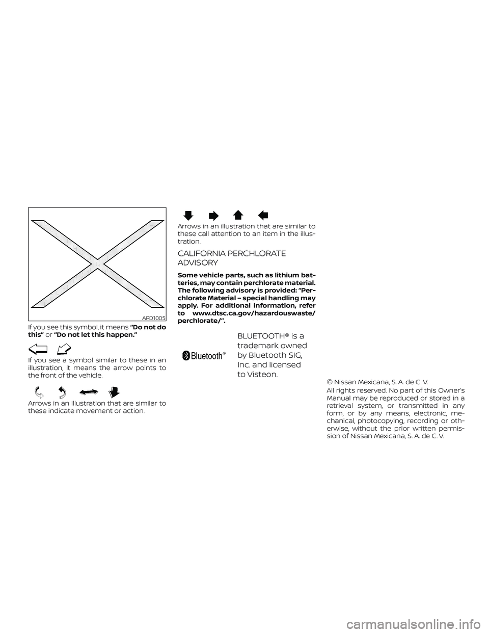 NISSAN VERSA SEDAN 2018 Owner´s Manual If you see this symbol, it means“Do not do
this” or“Do not let this happen.”
If you see a symbol similar to these in an
illustration, it means the arrow points to
the front of the vehicle.
Arr NISSAN VERSA SEDAN 2018 Owner´s Manual If you see this symbol, it means“Do not do
this” or“Do not let this happen.”
If you see a symbol similar to these in an
illustration, it means the arrow points to
the front of the vehicle.
Arr