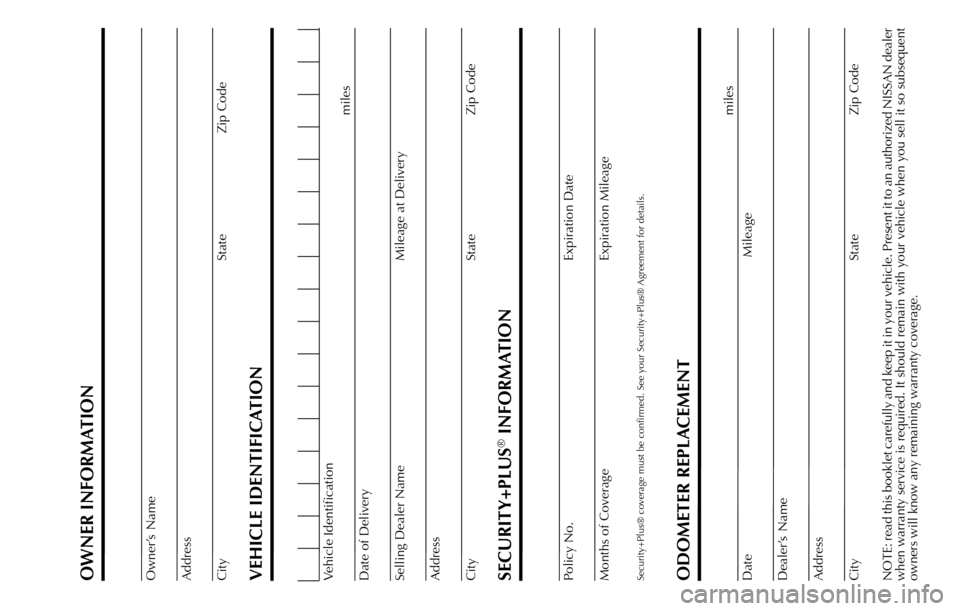 NISSAN ROGUE SELECT 2015 2.G Warranty Booklet 