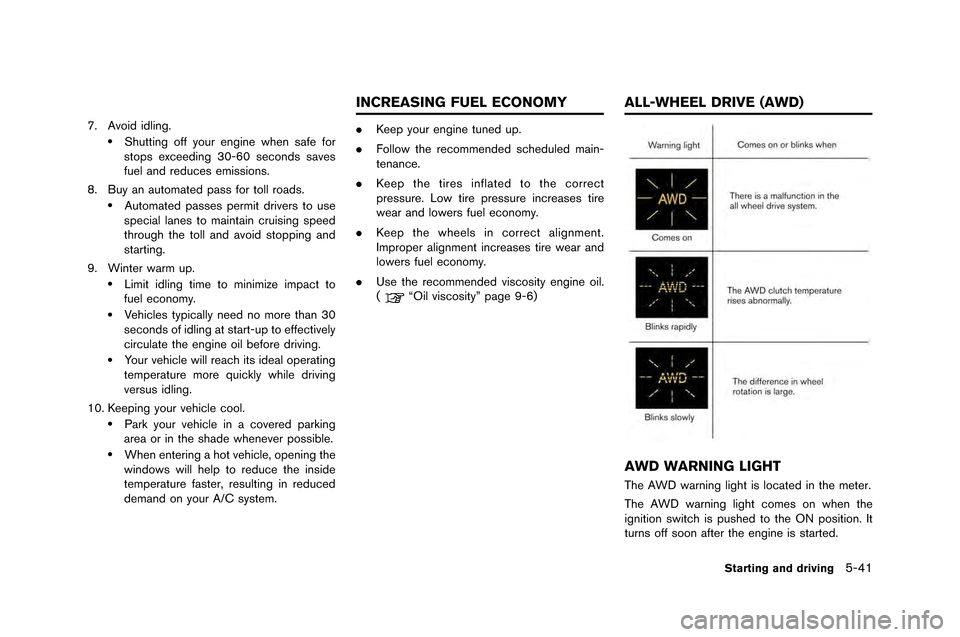 NISSAN GT-R 2015 R35 User Guide 7. Avoid idling..Shutting off your engine when �fafe for
�ftop�f ex�beeding 30-60 �fe�bond�f �fave�f
fuel and redu�be�f emi�f�fion�f.
8. Buy an automated pa�f�f for tol