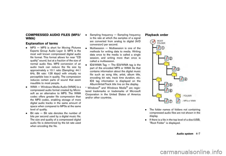 NISSAN LEAF 2015 1.G Navigation Manual �������
�> �(�G�L�W� ����� �� �� �0�R�G�H�O� �1�D�Y�L��(�9 �@
COMPRESSED AUDIO FILES (MP3/
WMA)
GUID-59506932-77E0-4626-8C21-4A60DD222070
Explanation of termsGUID-EB91730C-D0C7-441C