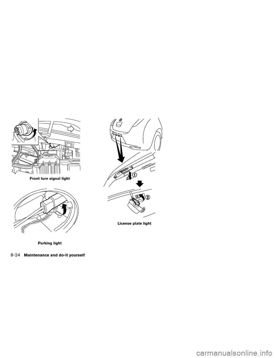 NISSAN LEAF 2015 1.G Owners Manual Front turn signal light
Parking light
License plate light
8-24Maintenance and do-it yourself 