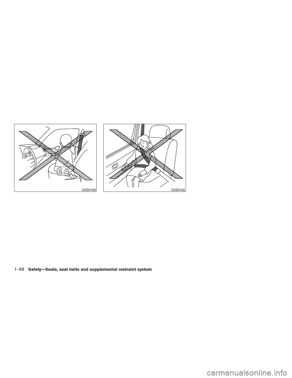 NISSAN VERSA NOTE 2015 2.G Repair Manual SSS0159SSS0162
1-48Safety—Seats, seat belts and supplemental restraint system 