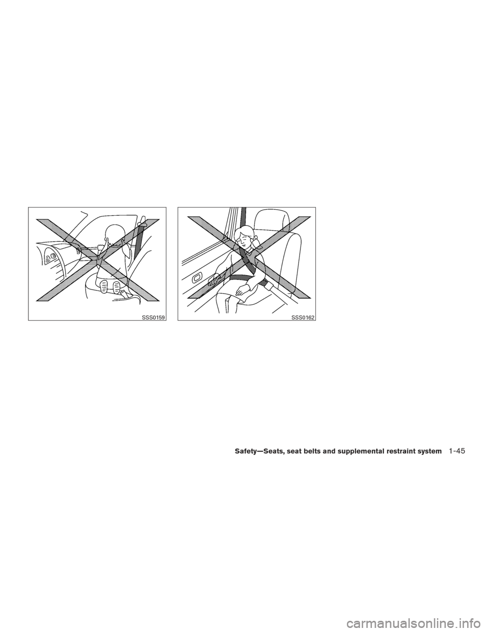 NISSAN VERSA SEDAN 2015 2.G Repair Manual SSS0159SSS0162
Safety—Seats, seat belts and supplemental restraint system1-45 