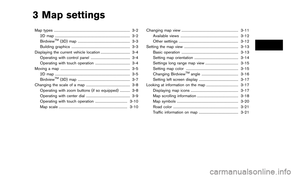 NISSAN 370Z 2016 Z34 08IT Navigation Manual 3 Map settings
Map types ........................................................................\
........... 3-22D map ........................................................................\
.....