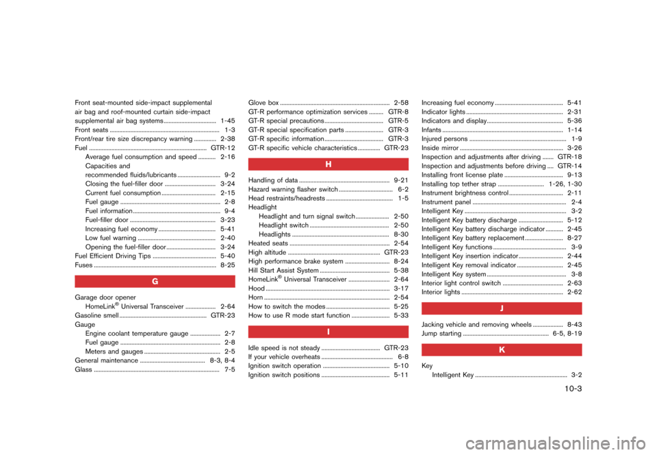 NISSAN GT-R 2016 R35 Repair Manual �������
�> �(�G�L�W� ����� ��� � �0�R�G�H�O� �5���� �@
Front seat-mounted side-impact supplemental
air bag and roof-mounted curtain side-impact
supplemental air bag systems .....