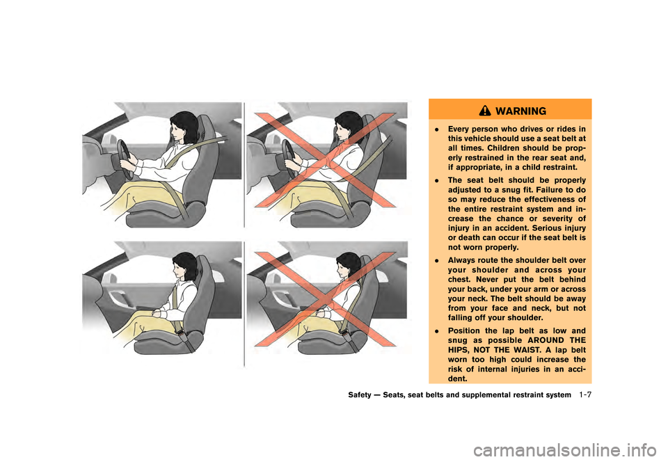 NISSAN GT-R 2016 R35 Workshop Manual ������
�> �(�G�L�W� ����� ��� � �0�R�G�H�O� �5���� �@
WARNING
.Every person who drives or rides in
this vehicle should use a seat belt at
all times. Children should be prop-
erly 