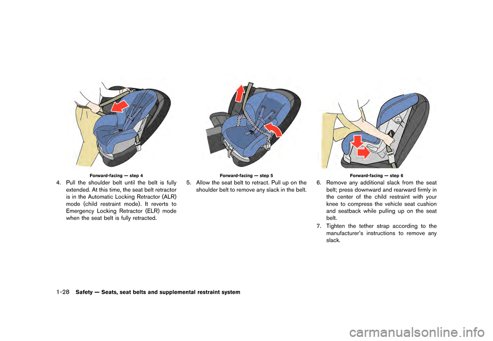 NISSAN GT-R 2016 R35 Manual PDF       
 >  ( G L W               0 R G H O   5      @
1-28Safety Ð Seats, seat belts and supplemental restraint system
Forward-facing Ð step 4
4. Pull the shoulder belt until th